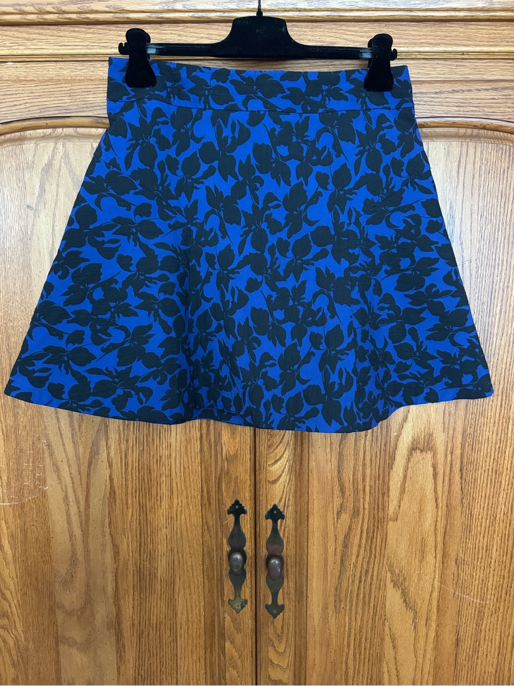 Express Blue and Black Floral Skater Skirt